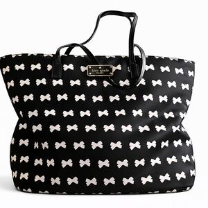✨ Kate Spade New York Black Bow Print Tote Bag | Large Nylon Shopper | Classic